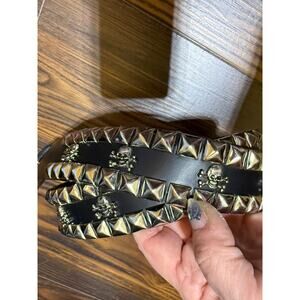 Hot Topic Leather Grommet & Skull Studded Belt Size 40